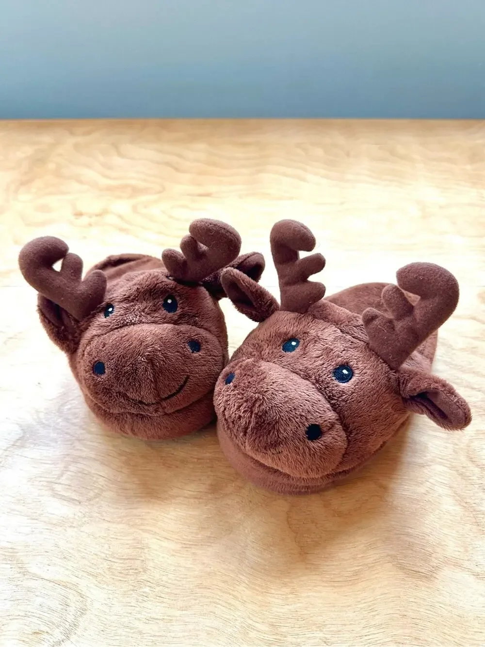 Toddler Moose Slippers Size 4T Brown Plush Woodland Animal Cozy Winter
